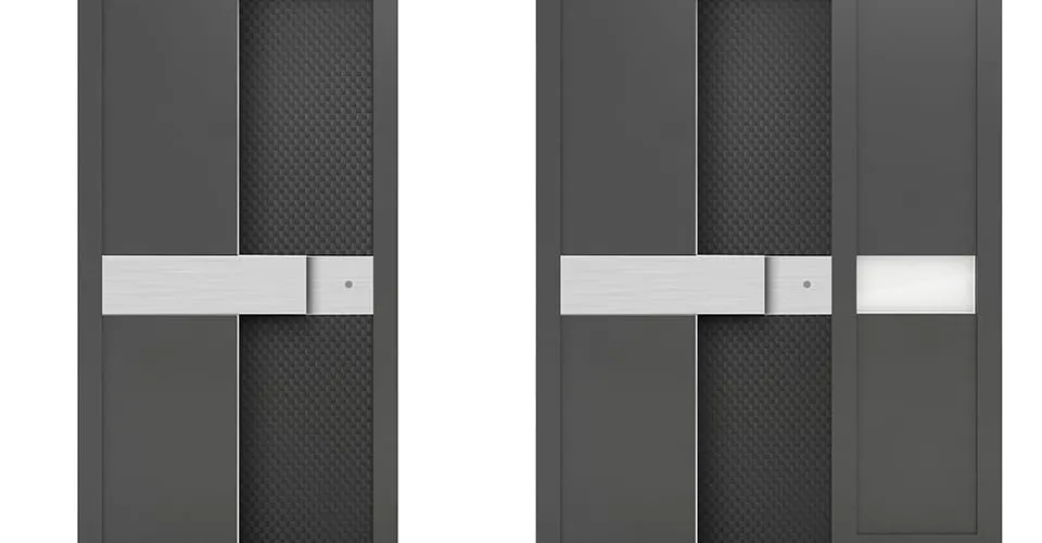 Zwei WERU ATRIS Eingangstür-Konfigurationen mit Carbon-Dekoreinsatz, ohne und mit Milchglas-Seitenteil