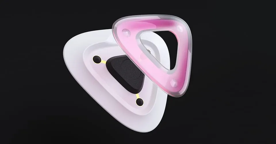 Exploded view of Covestro Activate 3D-printed wearable showing separable base and pink capsule