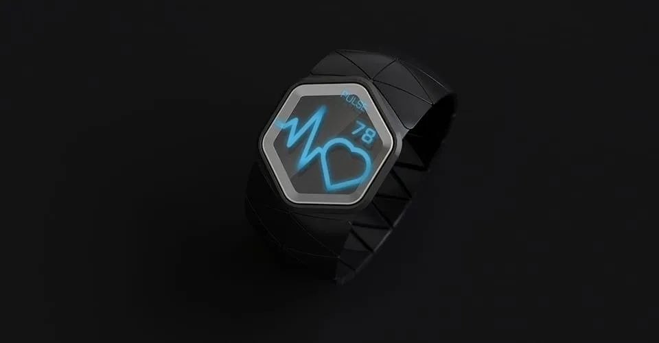 Covestro 3D-printed Watch wearable displaying pulse rate of 78 bpm with heart and waveform icons