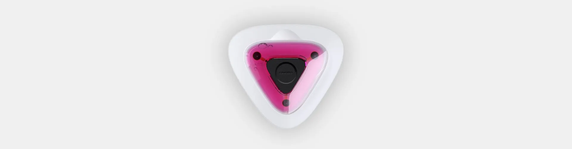 Covestro Activate 3D-printed wearable with pink cartridge centered on white background, wide view