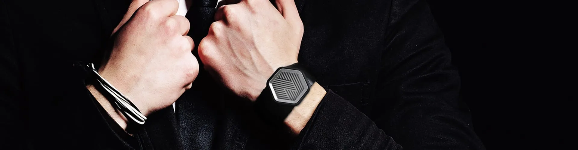 Covestro 3D-printed Watch wearable worn on wrist against dark background, wide banner view