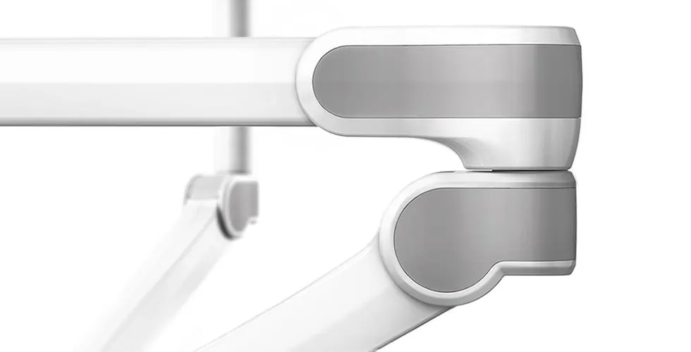 VALIA medical design detail: Ondal arm joint with aluminium end cap, precision-engineered for OR use