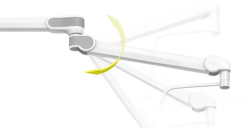 VALIA height adjustment: Ondal medical design arm sweeping through arc with yellow motion arrow