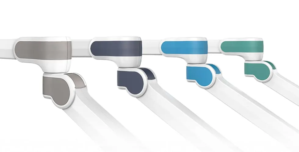 VALIA end cap colour variants: Ondal medical design offering grey, navy, blue and teal customisation