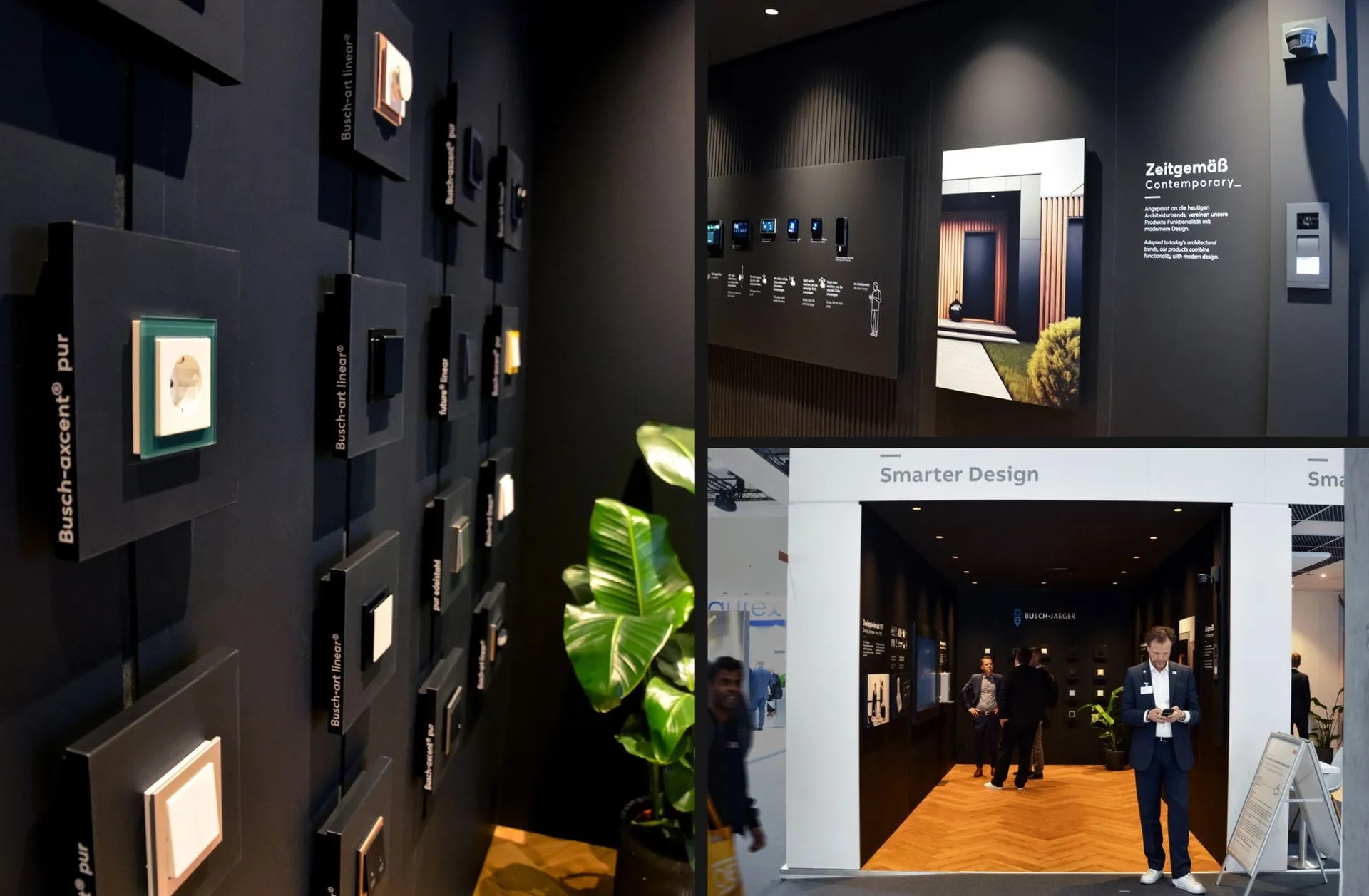 Busch-Jaeger showroom at Light + Building 2024 featuring Busch-art linear switches across an immersive exhibition stand