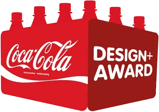 Coca-Cola Design+ Award badge showing crate silhouette with award text