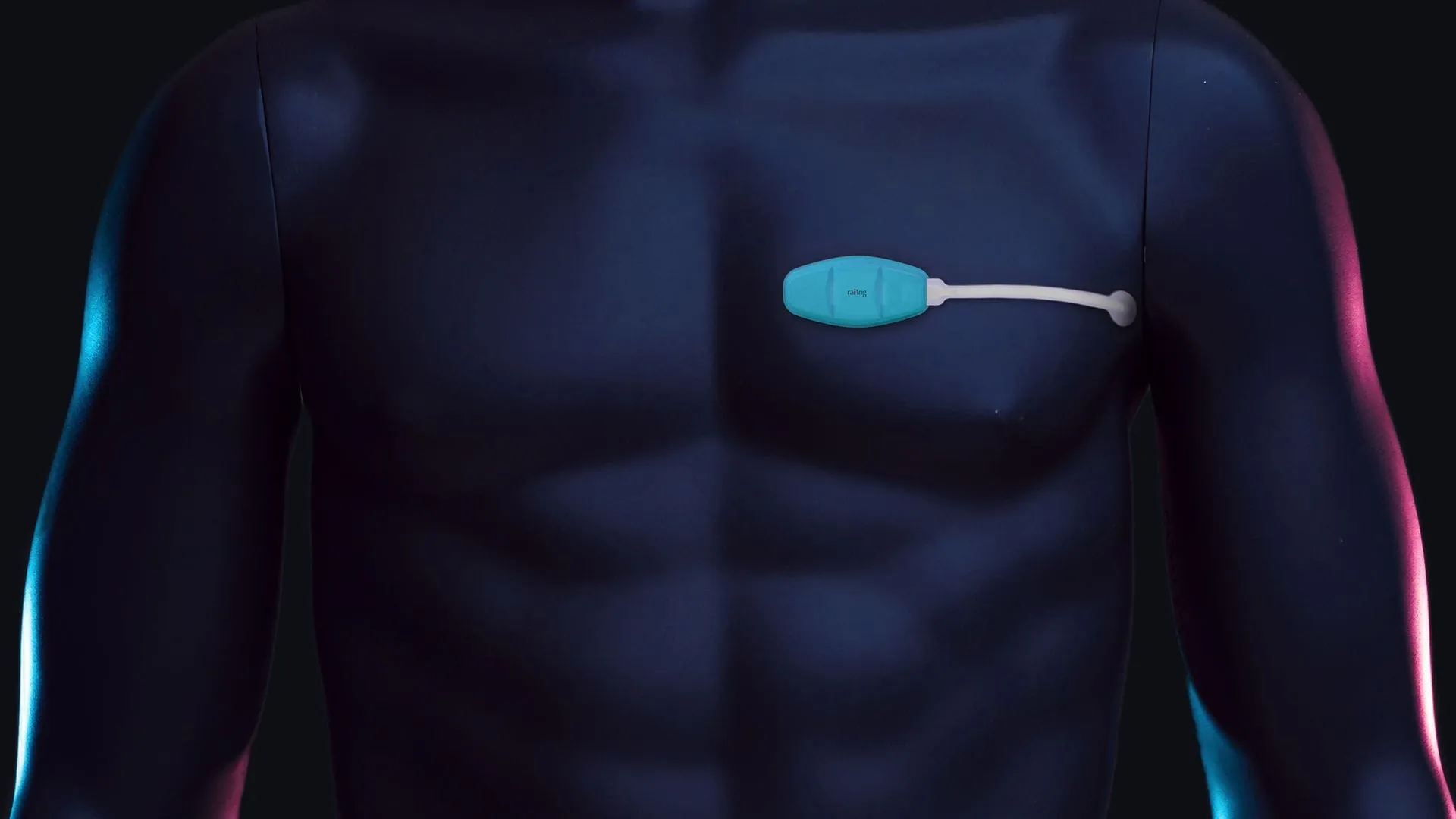 Temp+ Health Care Wearable von RAIING MEDICAL auf der Brust getragen mit Sensorkabel zur Achsel