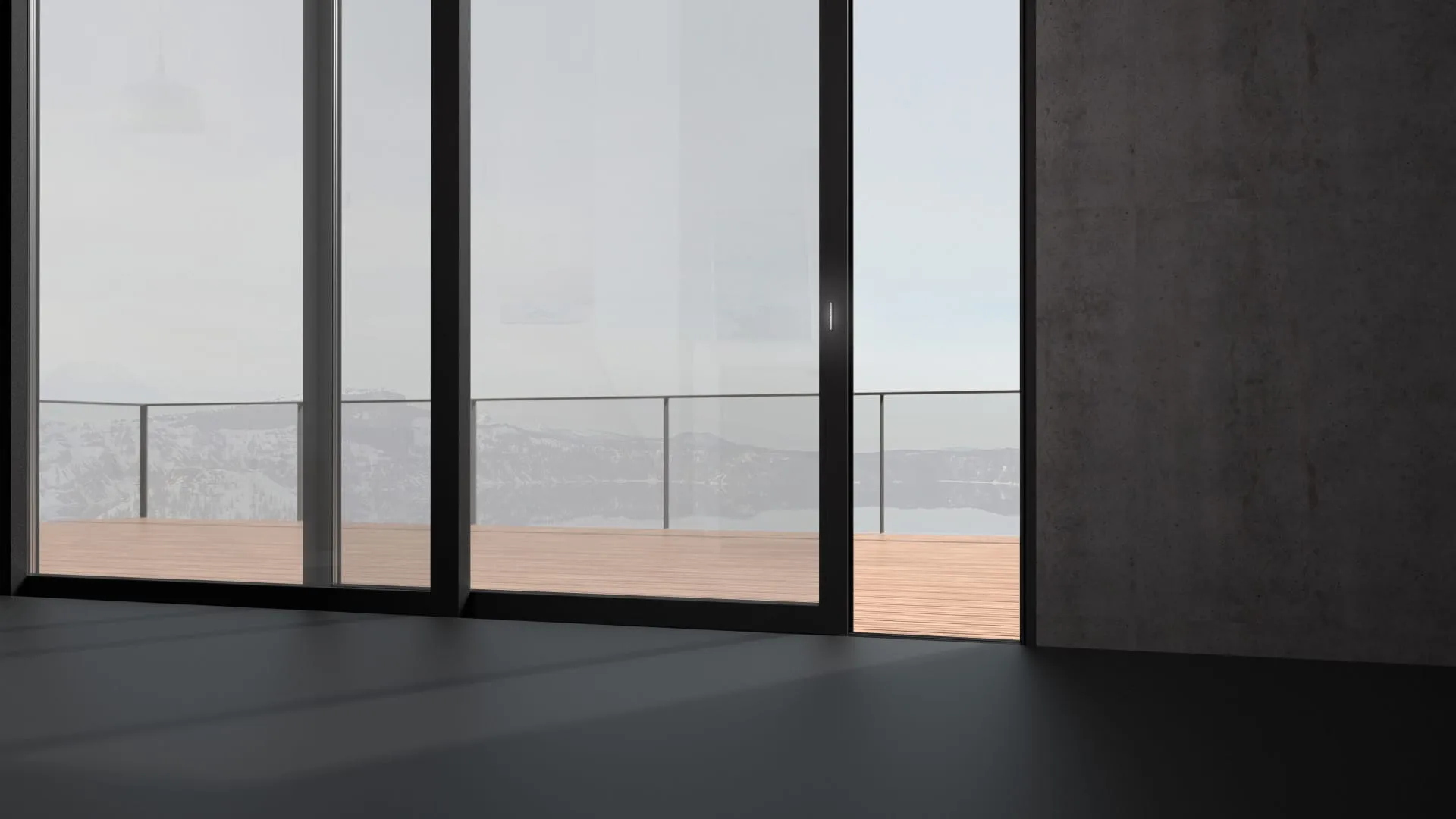 Schüco ASE 60/80 TipTronic Schalter in architektonischem Rendering des Schiebetürsystems