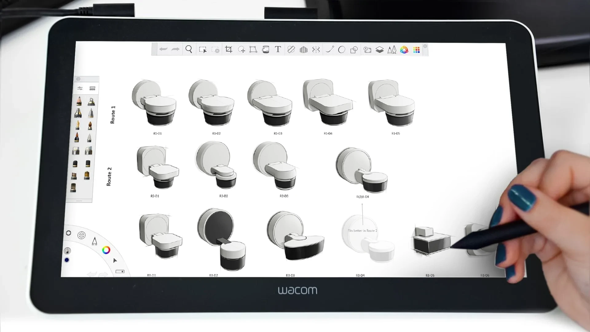Designer sketching concepts for the Busch-Wächter PRO motion detector by Busch-Jaeger on a tablet