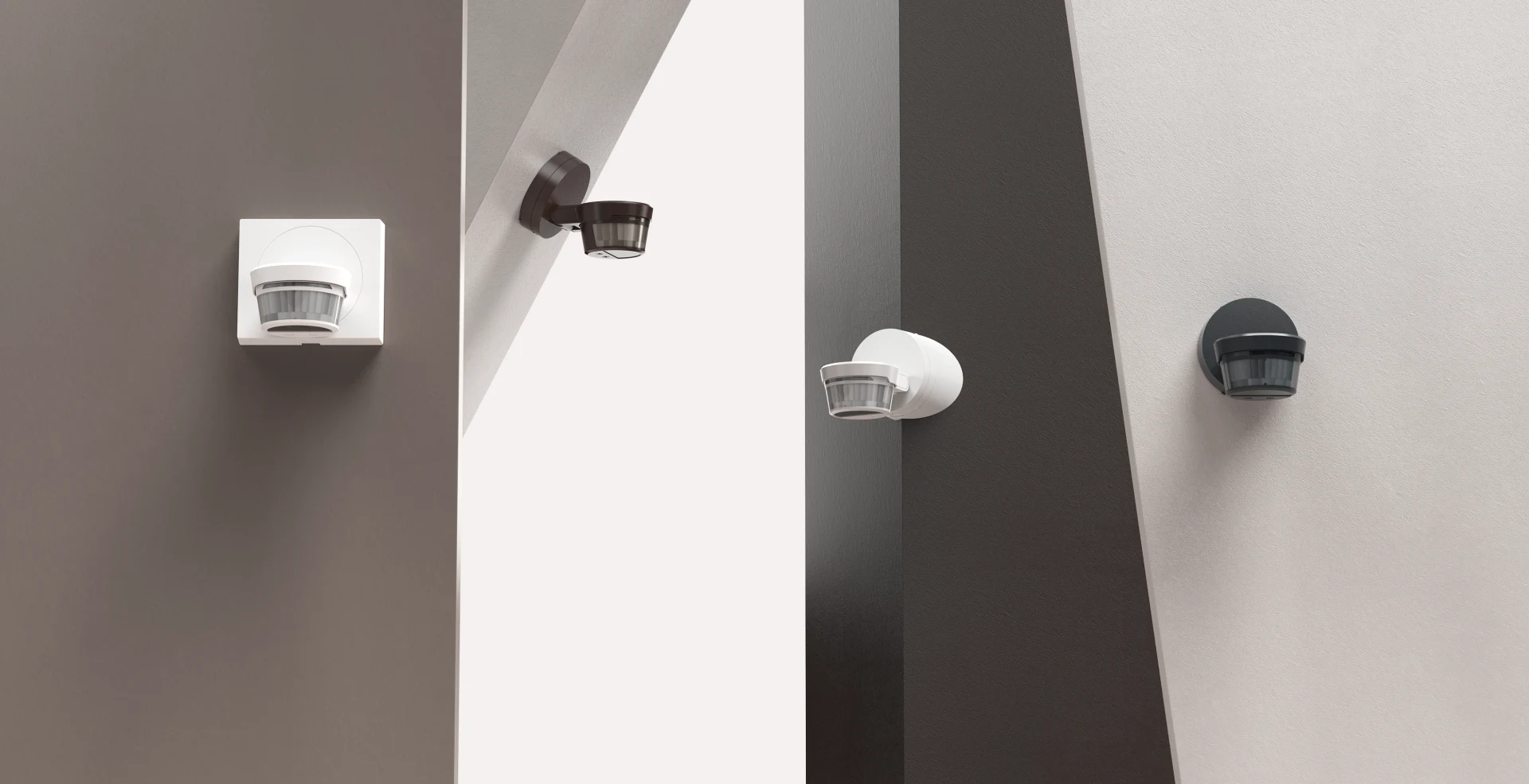 Busch-Wächter PRO motion detector by Busch-Jaeger shown in different mounting positions on a wall