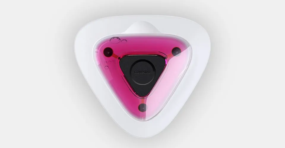 Close-up top-down view of Covestro Activate 3D-printed wearable with pink liquid chamber